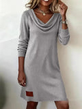 Casual Cowl Neck Ribbed Knit Mini Dress - Lara Moda