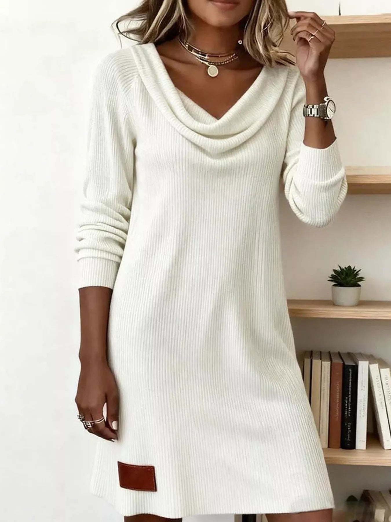 Casual Cowl Neck Ribbed Knit Mini Dress - Lara Moda
