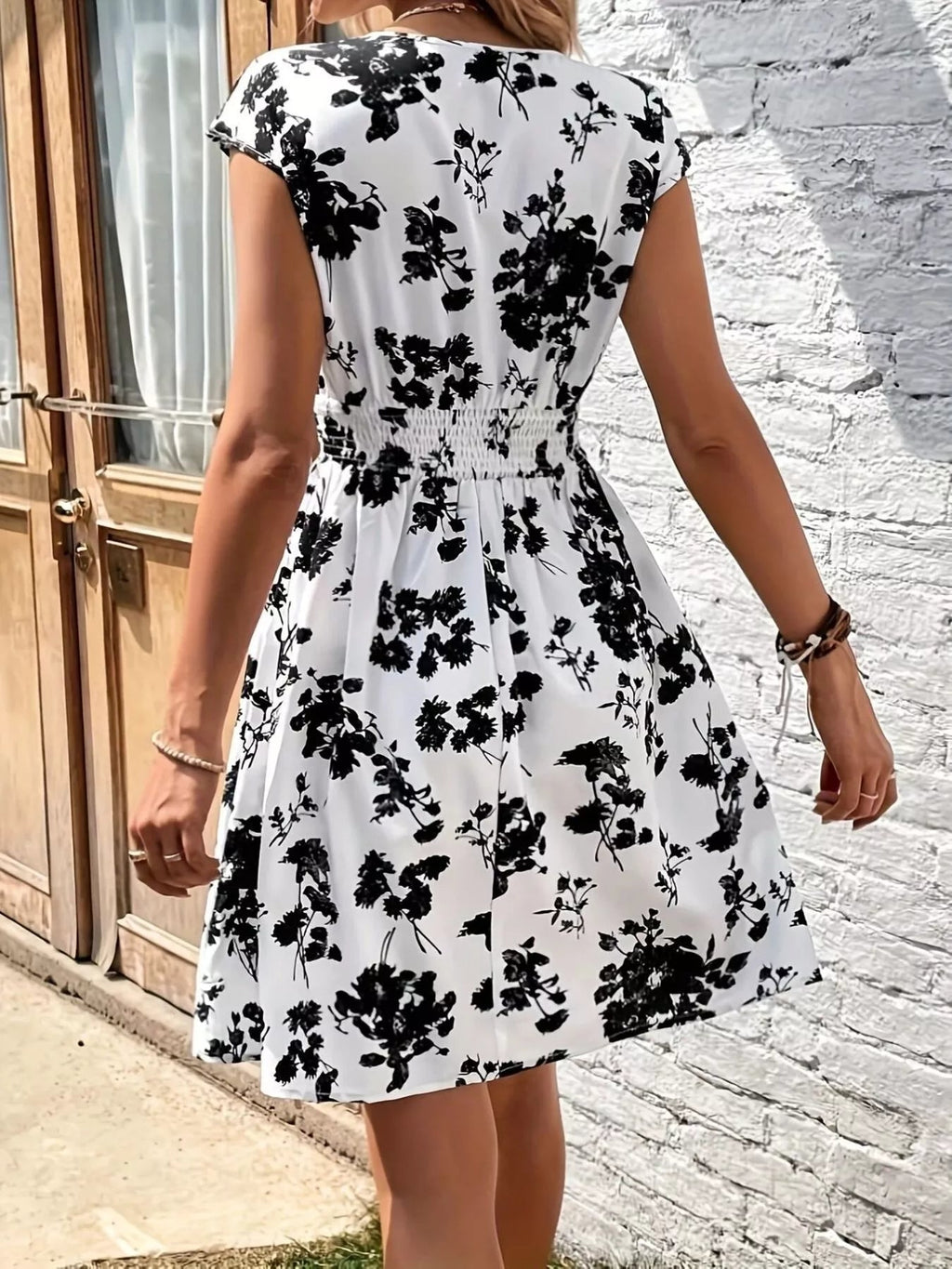 Floral Print Surplice Mini Dress - Lara Moda