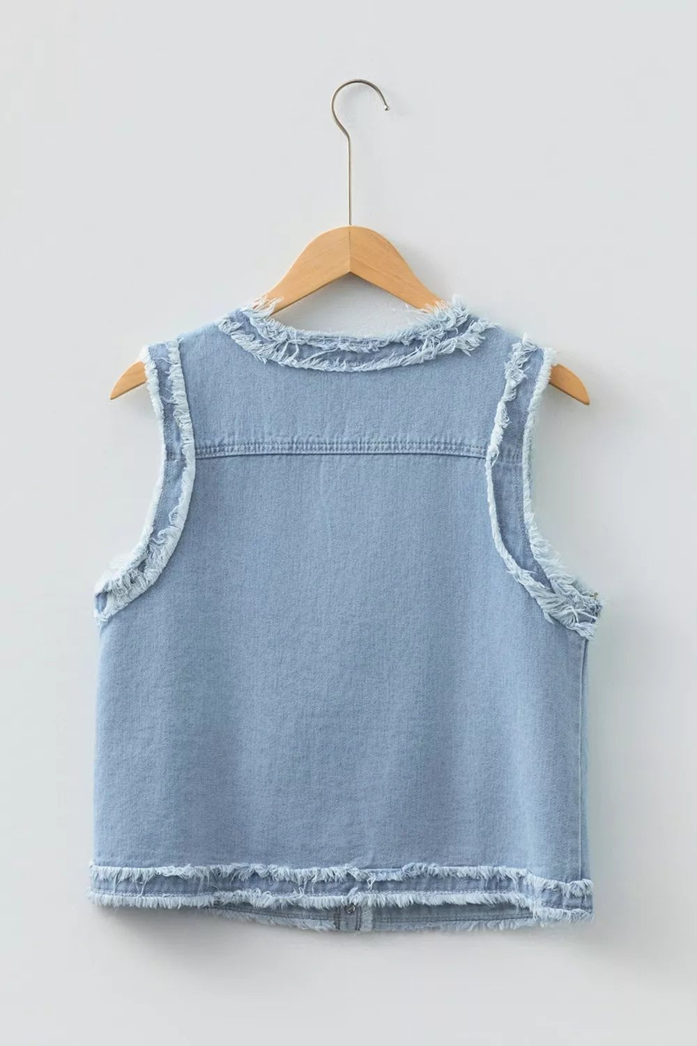 Frayed Edge Flap Pockets Denim Vest Jacket - Lara Moda