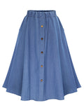 Full Size Button-Front Denim A-Line Skirt Plus Size - Lara Moda