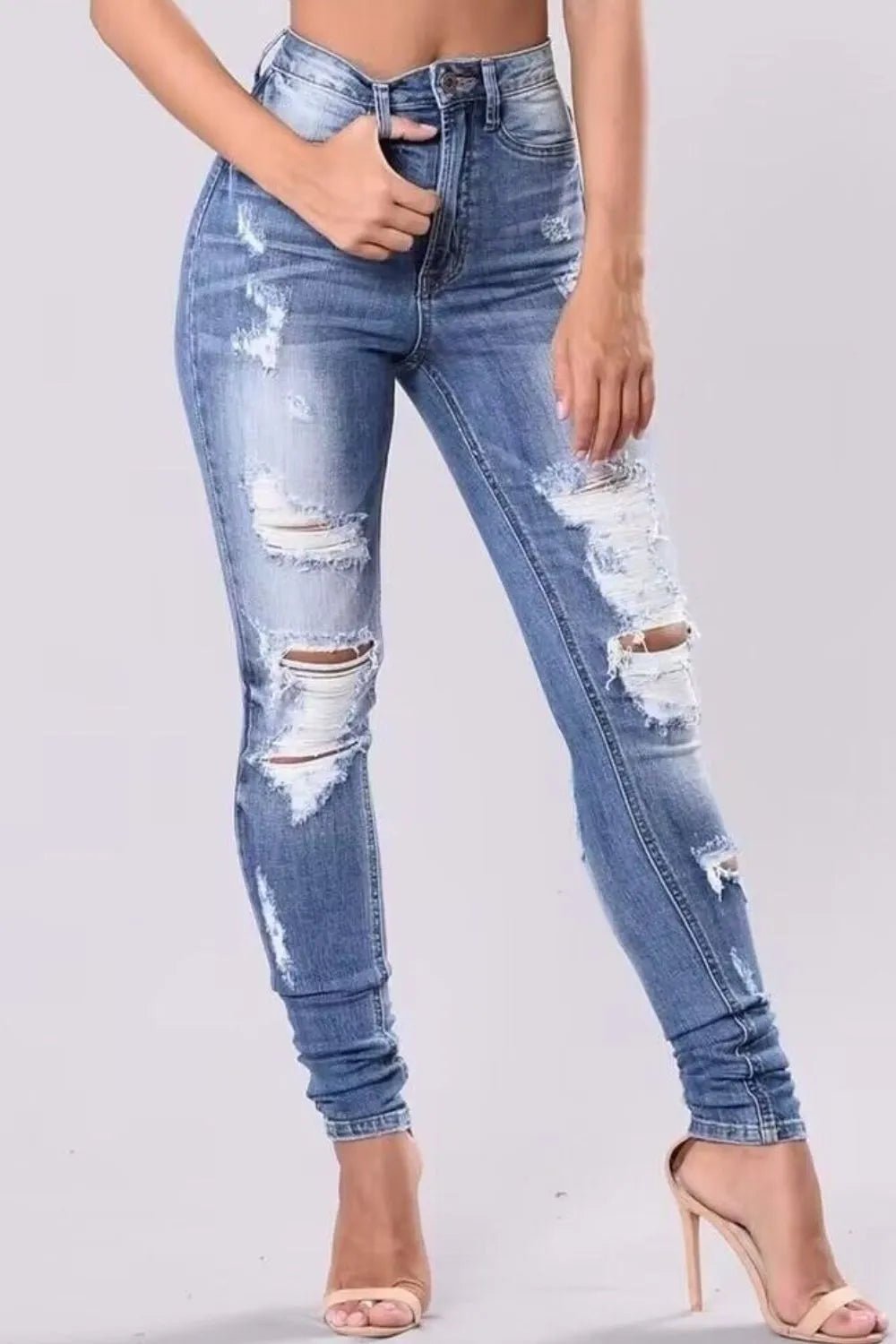 Full Size Distressed Skinny Jeans Plus Size - Lara Moda