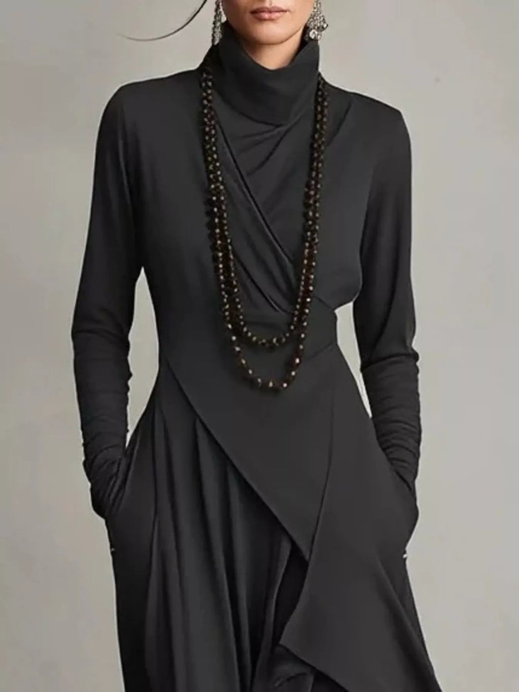 Full Size Turtleneck Asymmetrical Hem Maxi Dress Plus Size - Lara Moda