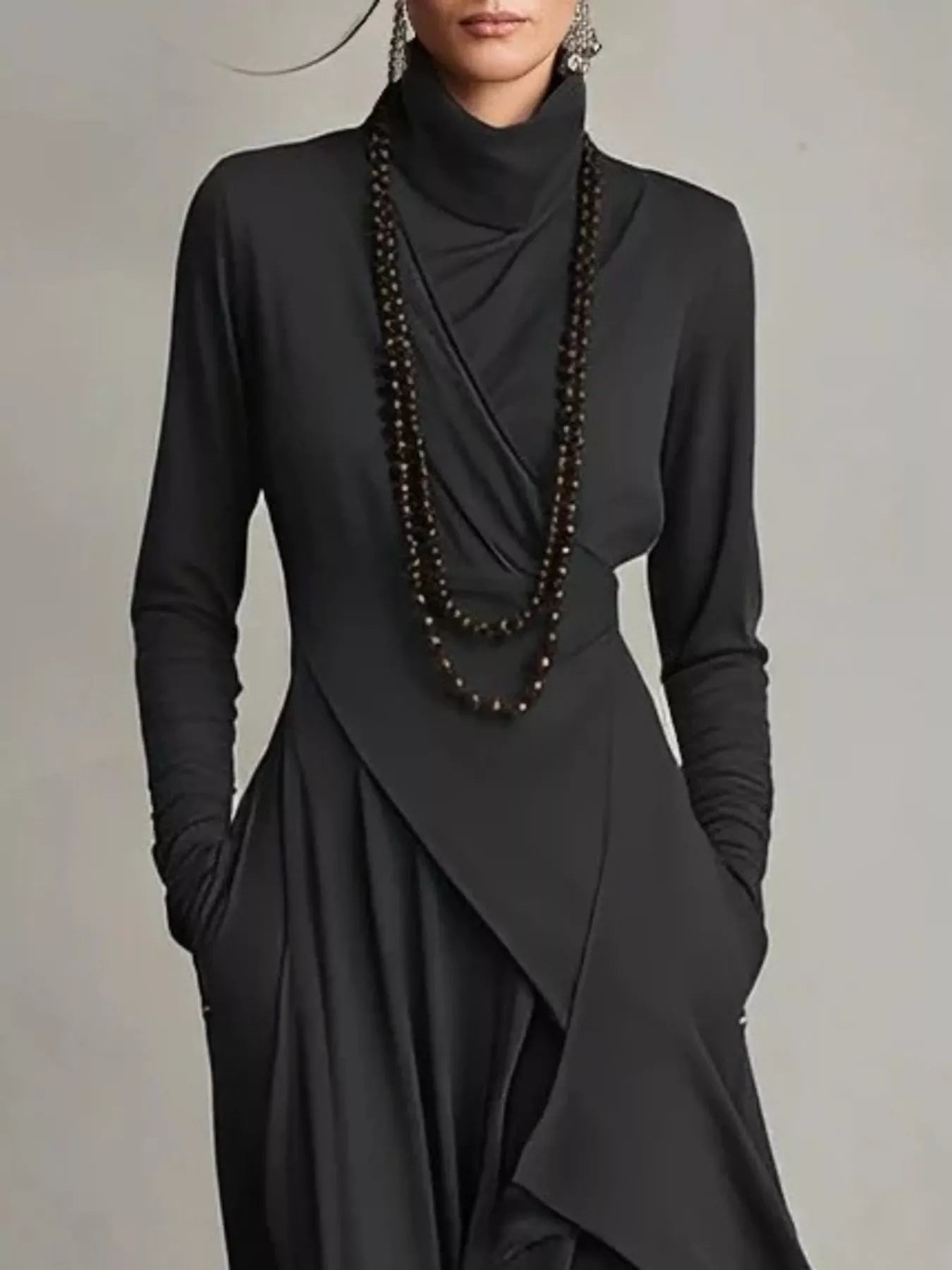 Full Size Turtleneck Asymmetrical Hem Maxi Dress Plus Size - Lara Moda