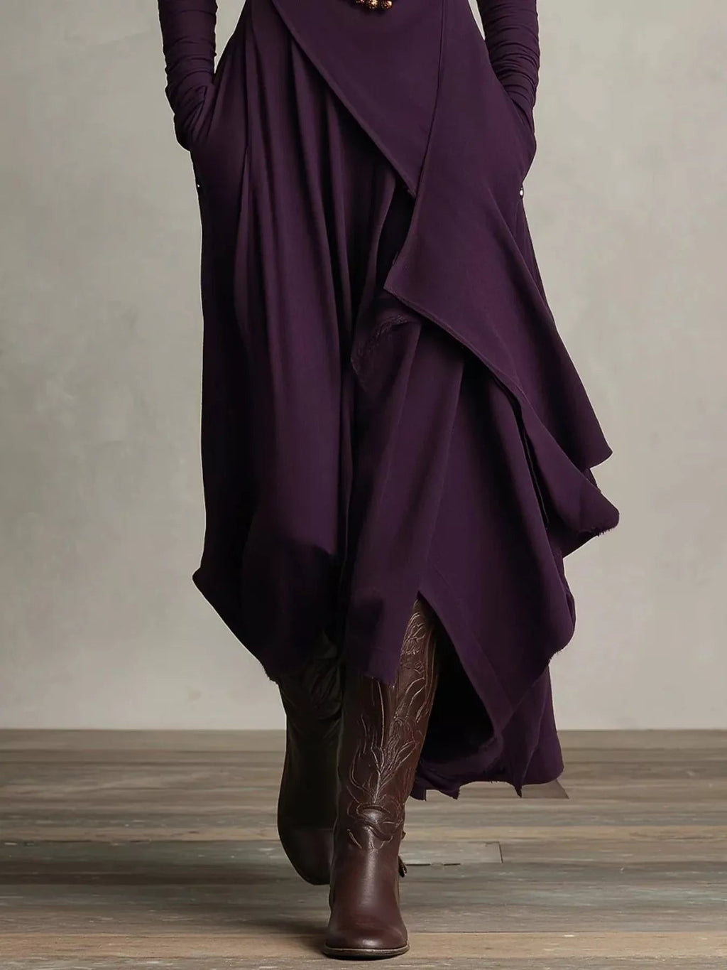 Full Size Turtleneck Asymmetrical Hem Maxi Dress Plus Size - Lara Moda