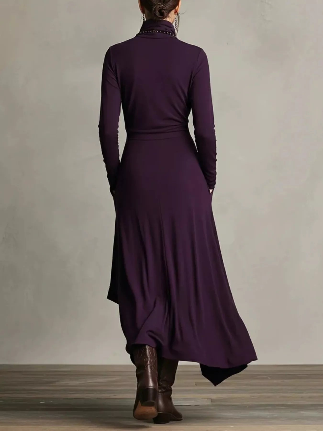 Full Size Turtleneck Asymmetrical Hem Maxi Dress Plus Size - Lara Moda