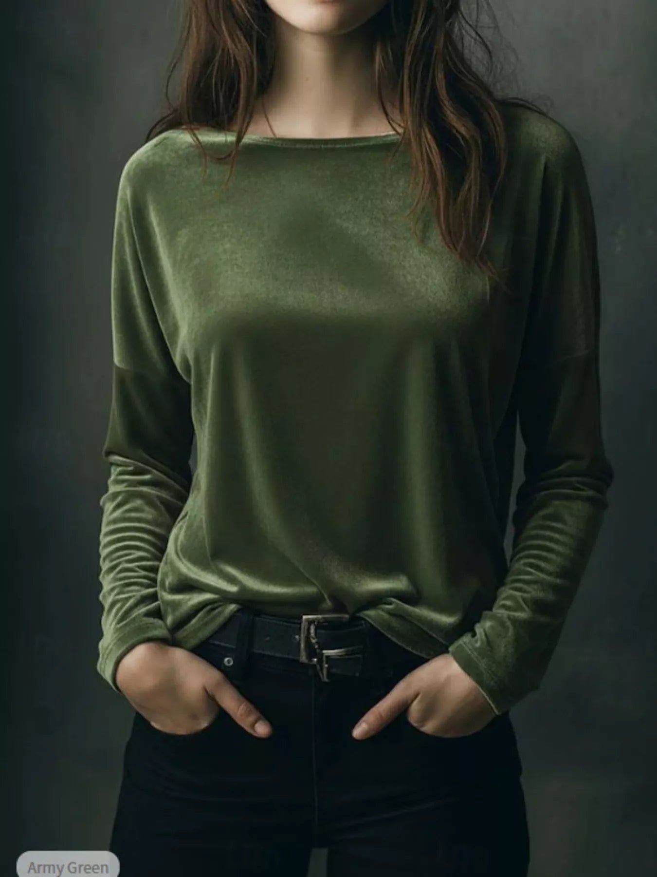 Full Size Velvet Long Sleeve T-Shirt Plus Size - Lara Moda