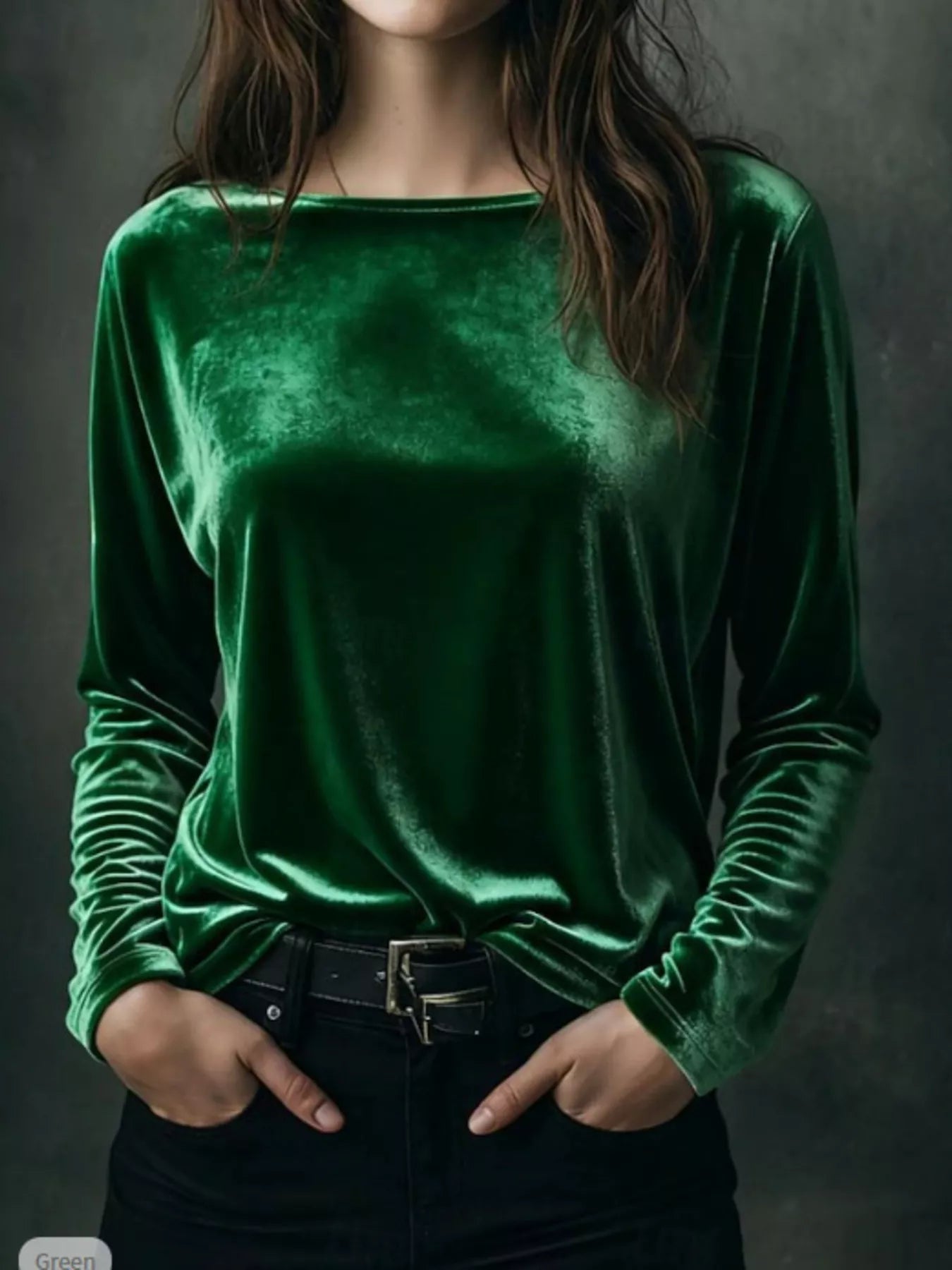 Full Size Velvet Long Sleeve T-Shirt Plus Size - Lara Moda