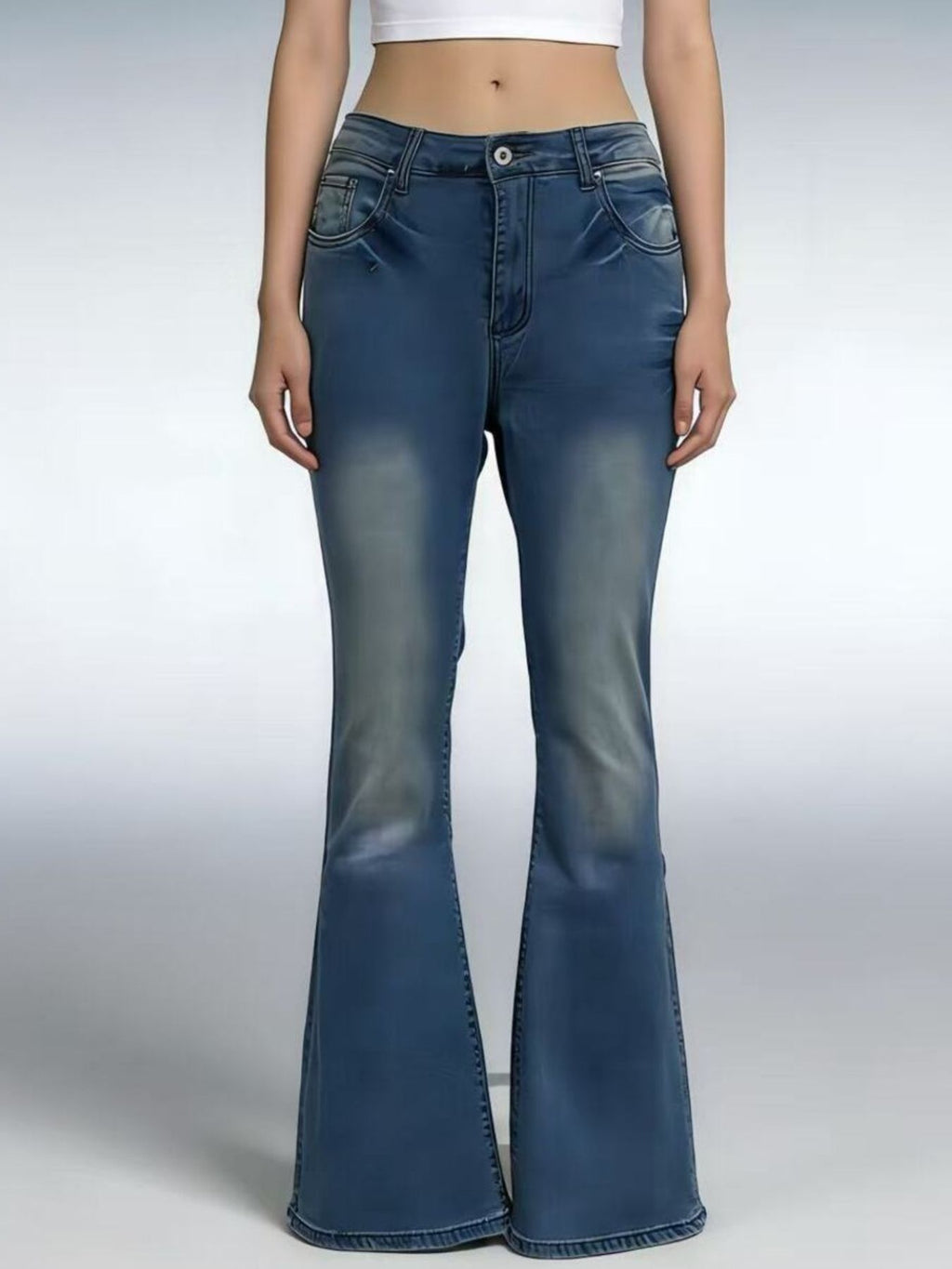 Full Size Vintage Wash High-Waisted Flare Jeans Plus Size - Lara Moda