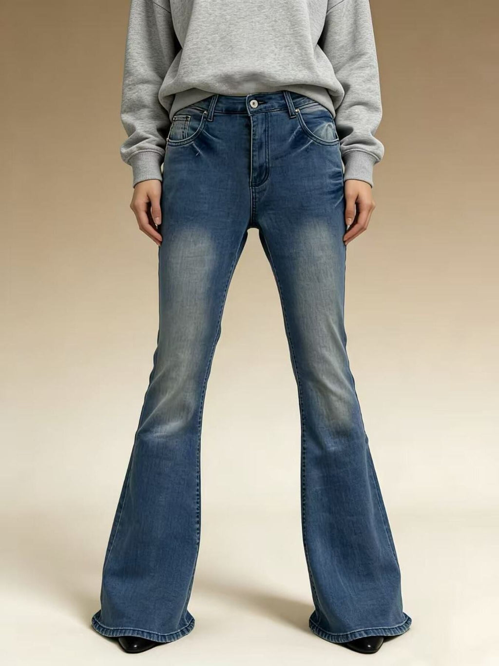 Full Size Vintage Wash High-Waisted Flare Jeans Plus Size - Lara Moda