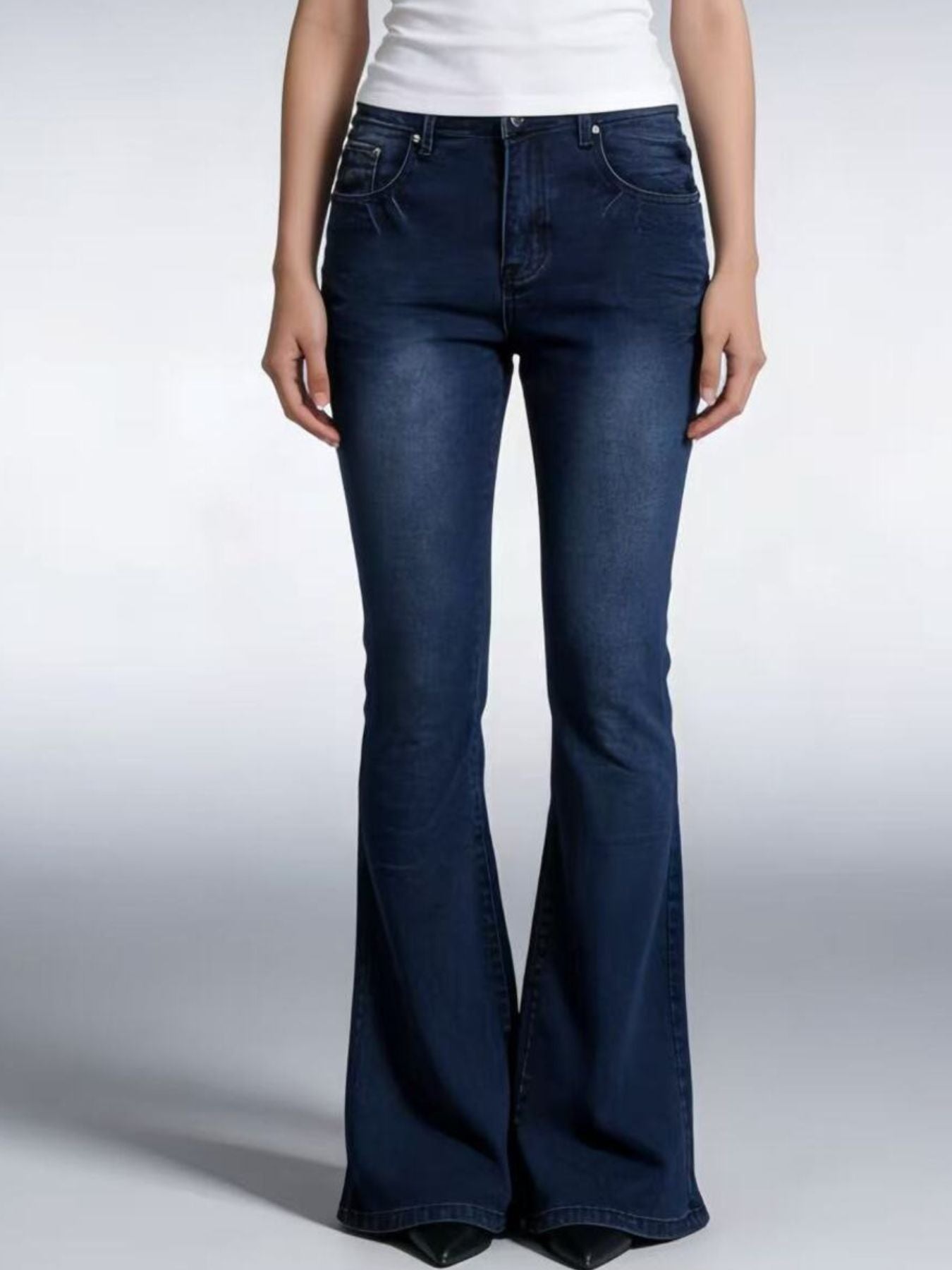 Full Size Vintage Wash High-Waisted Flare Jeans Plus Size - Lara Moda