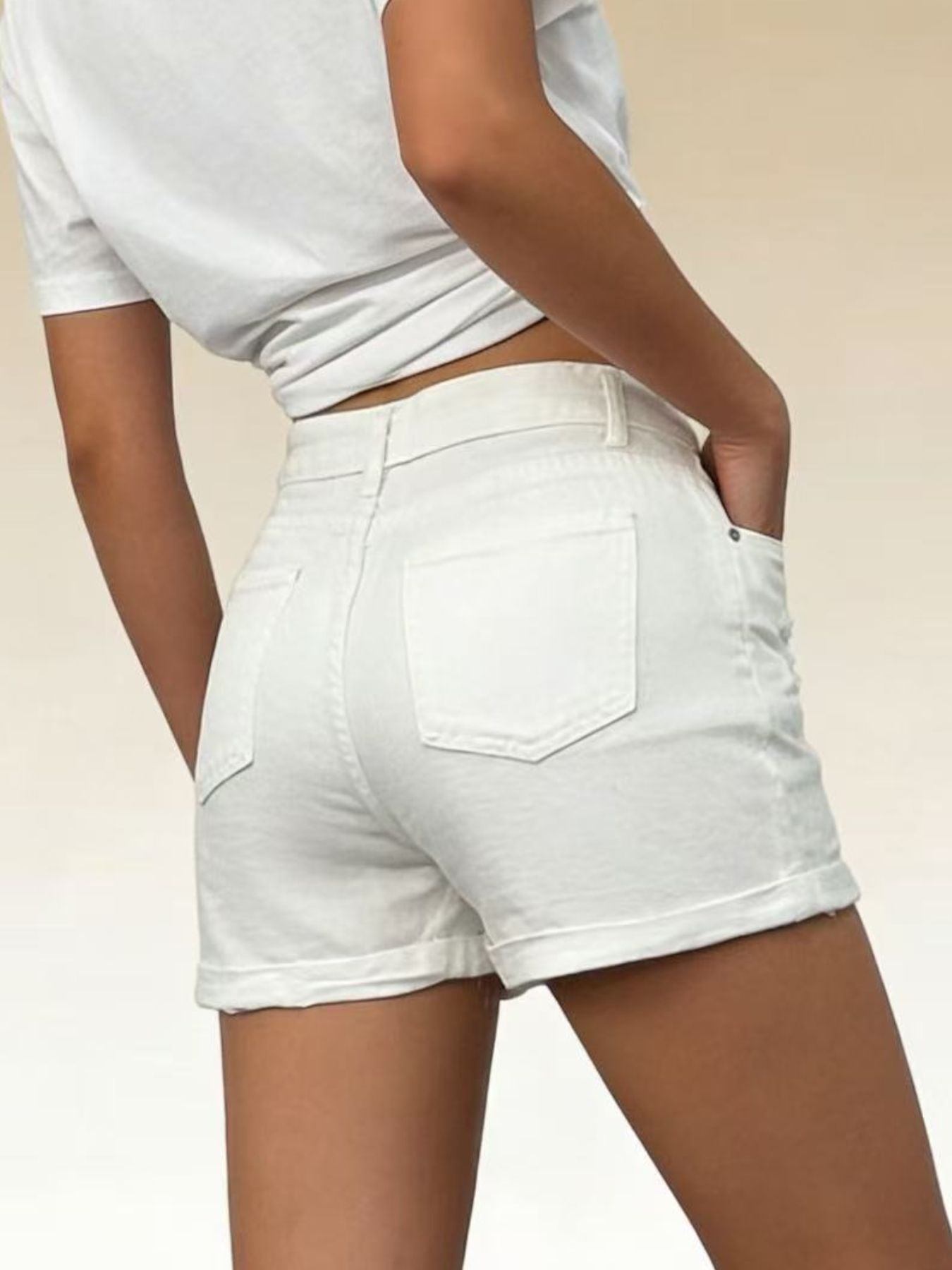 High-Waisted Button-Fly Distressed Denim Shorts - Lara Moda