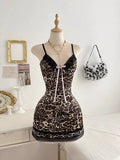 Leopard Print Lace Trim Mini Dress - Lara Moda