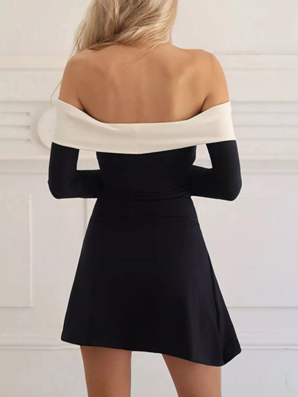 Off-Shoulder Bell Sleeve Mini Dress - Lara Moda