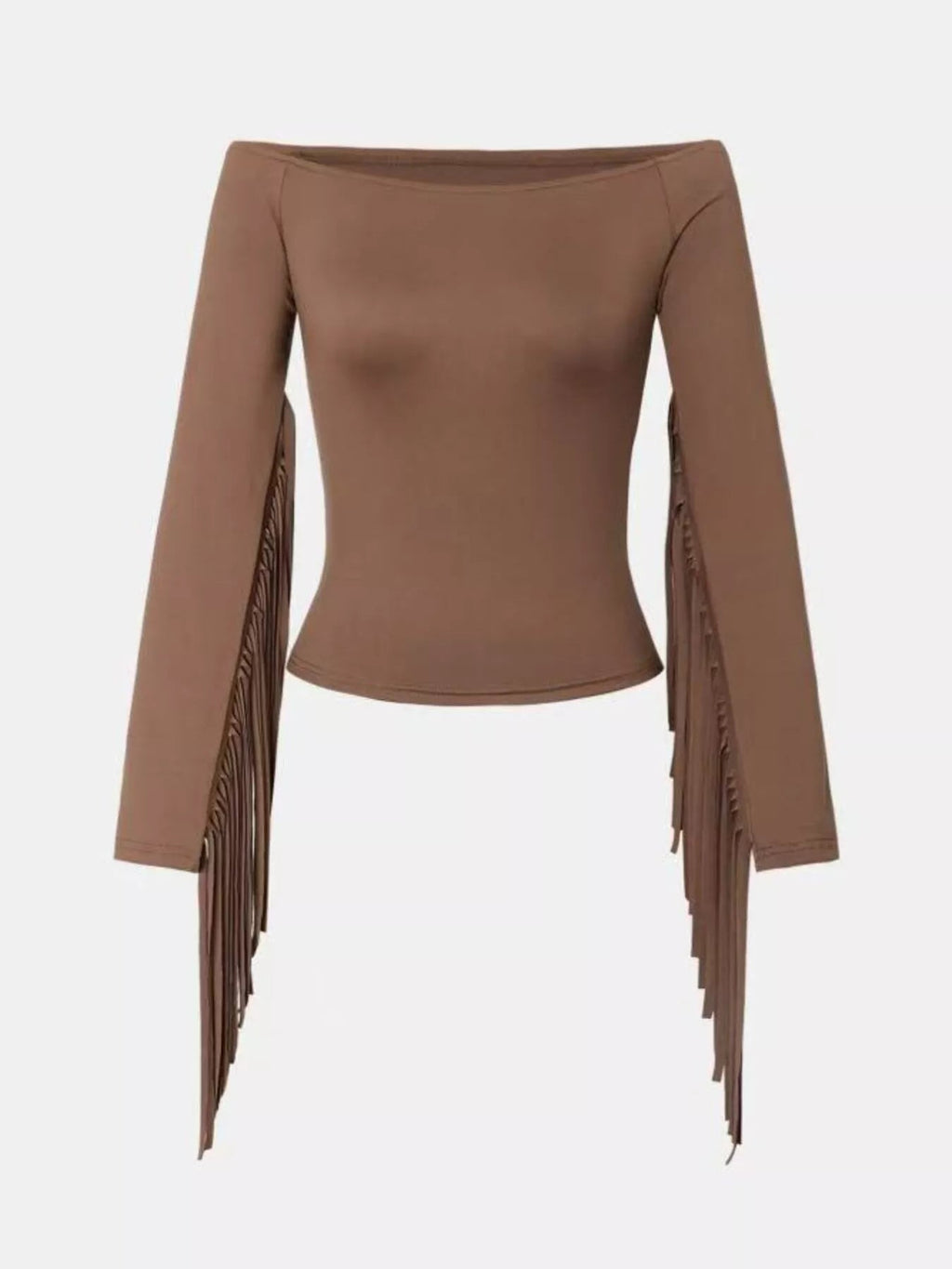 Off-Shoulder Fringe Sleeve T-Shirt - Lara Moda