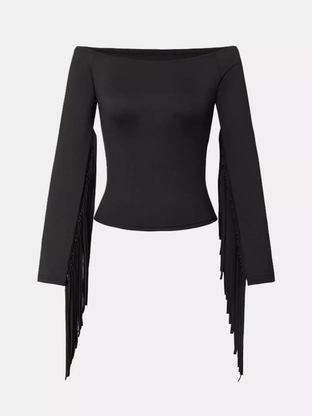 Off-Shoulder Fringe Sleeve T-Shirt - Lara Moda