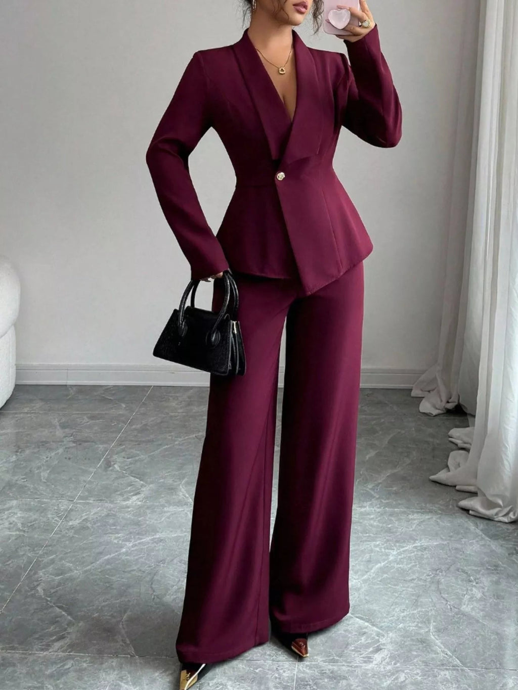 One Button Blazer and Pants Set - Lara Moda