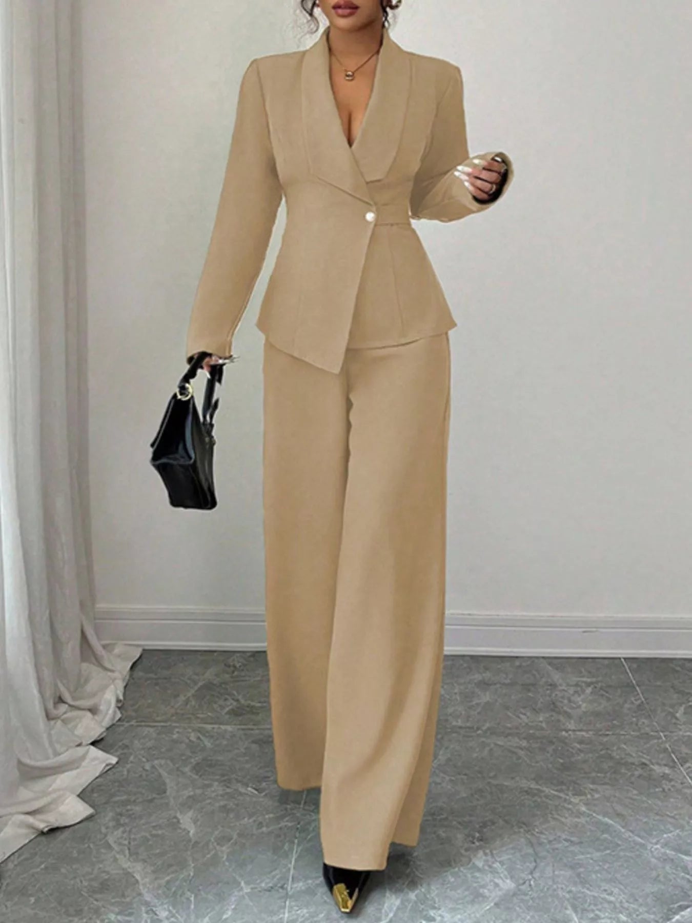 One Button Blazer and Pants Set - Lara Moda