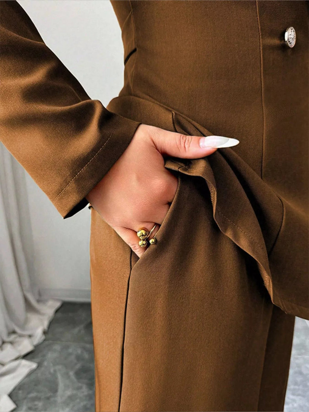 One Button Blazer and Pants Set - Lara Moda