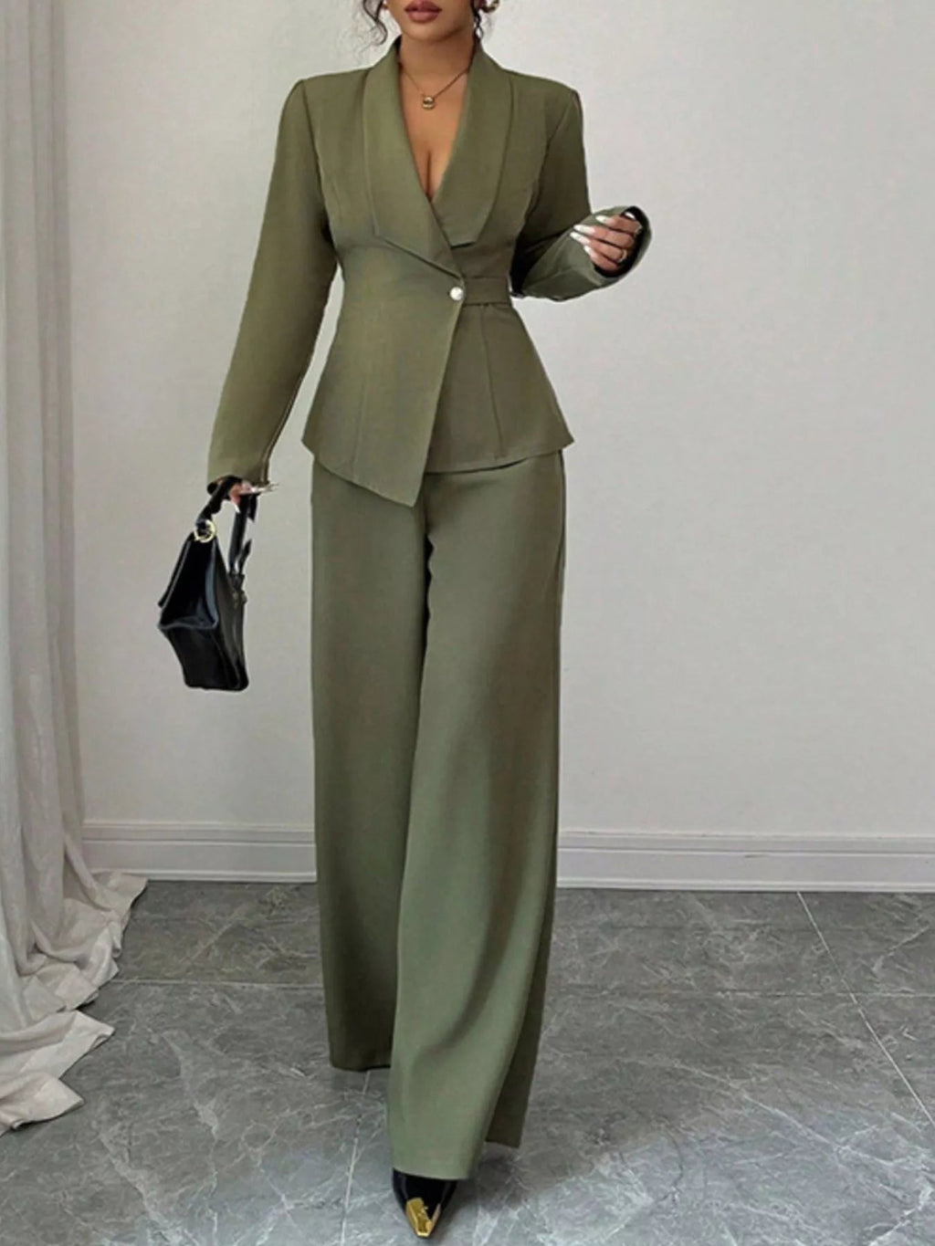 One Button Blazer and Pants Set - Lara Moda