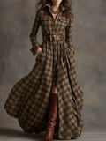 Plaid Button Front Maxi Shirt Dress - Lara Moda