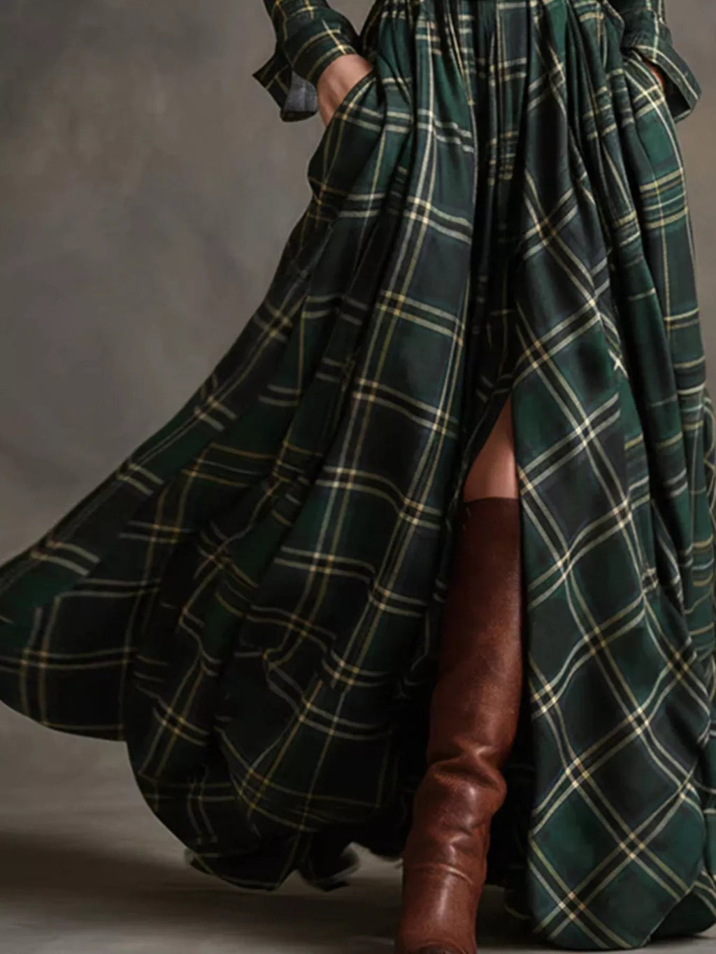 Plaid Button Front Maxi Shirt Dress - Lara Moda