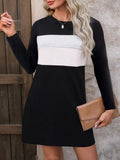 Plus Size Color Block Long Sleeve Casual Mini Dress - Lara Moda