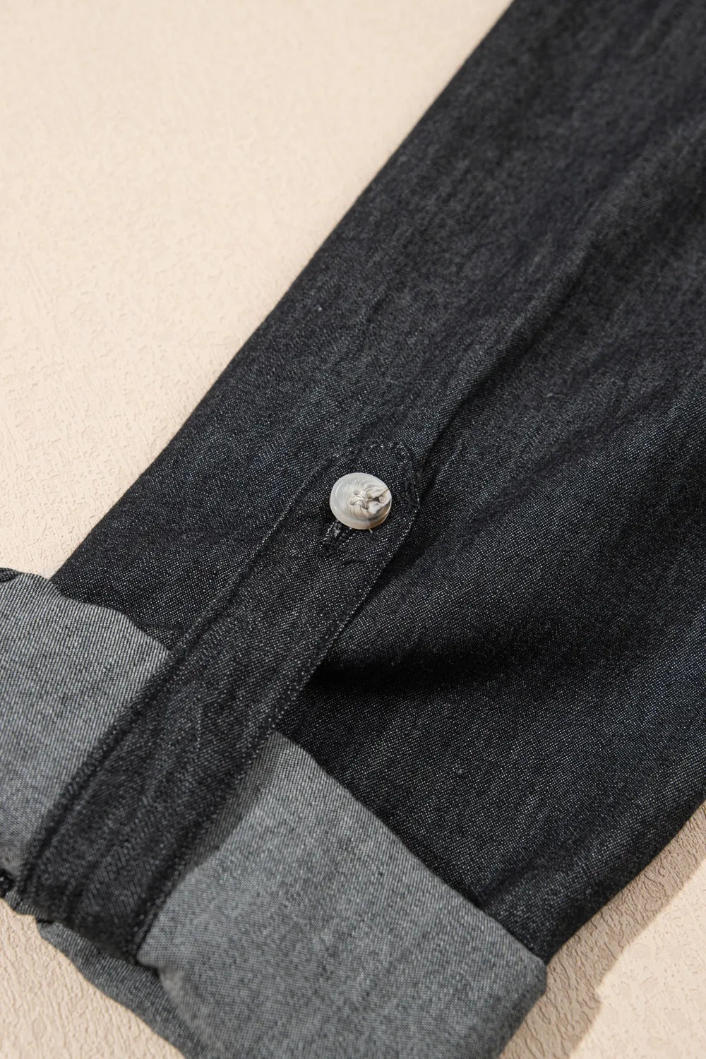 Pocketed Collared Neck Long Sleeve Denim Top - Lara Moda