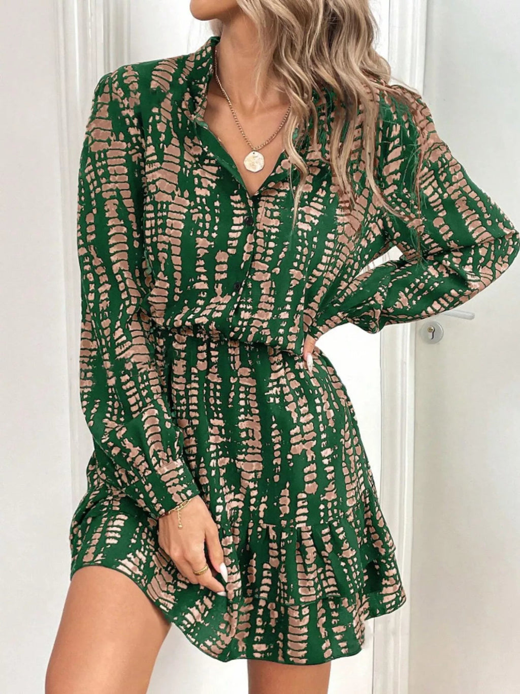 Printed Long Sleeve Mini Dress - Lara Moda