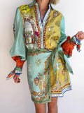 Printed Long Sleeve Shirt Dress - Lara Moda
