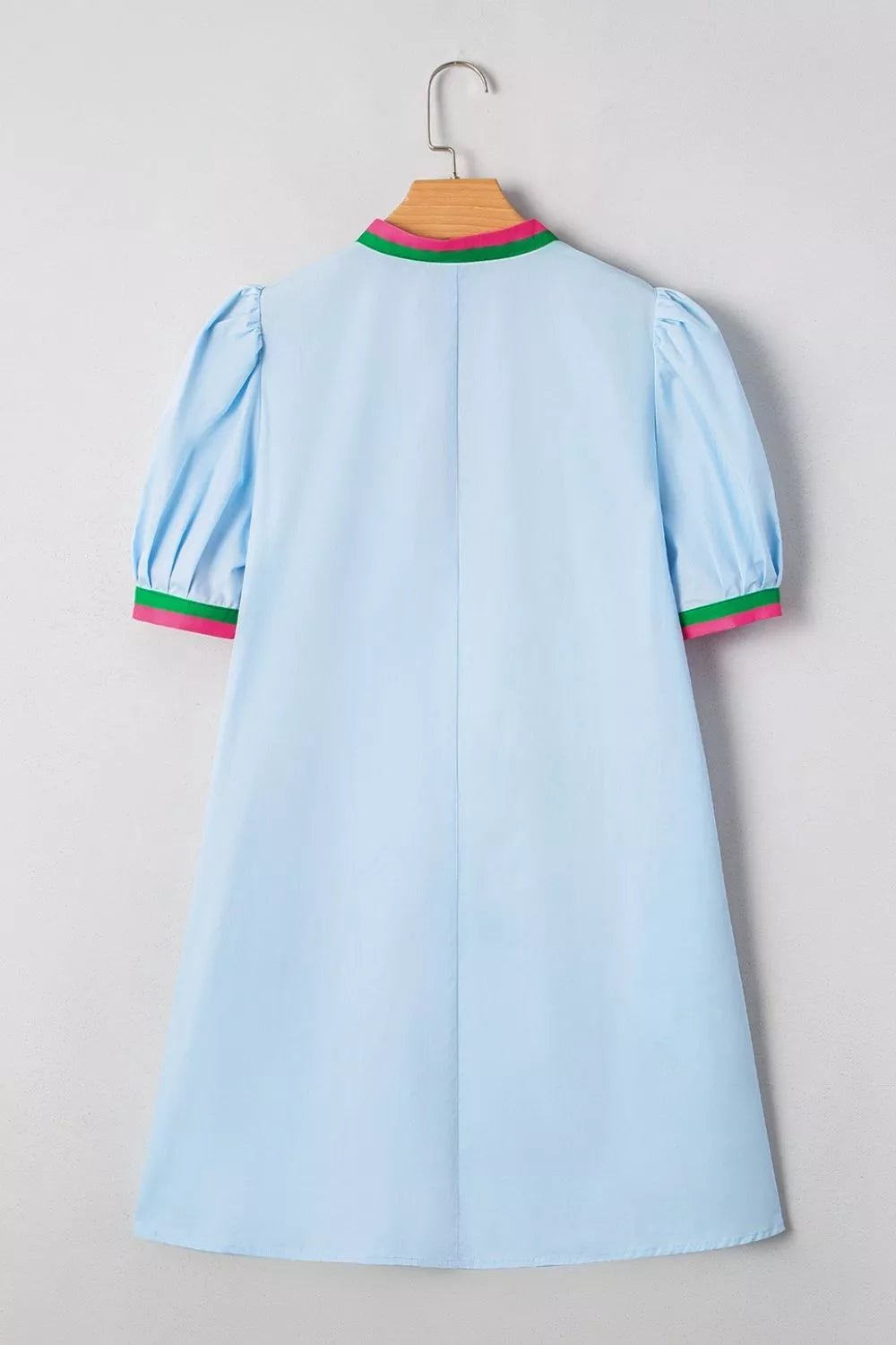 Puff Sleeve Mini Dress with Contrast Trim - Lara Moda