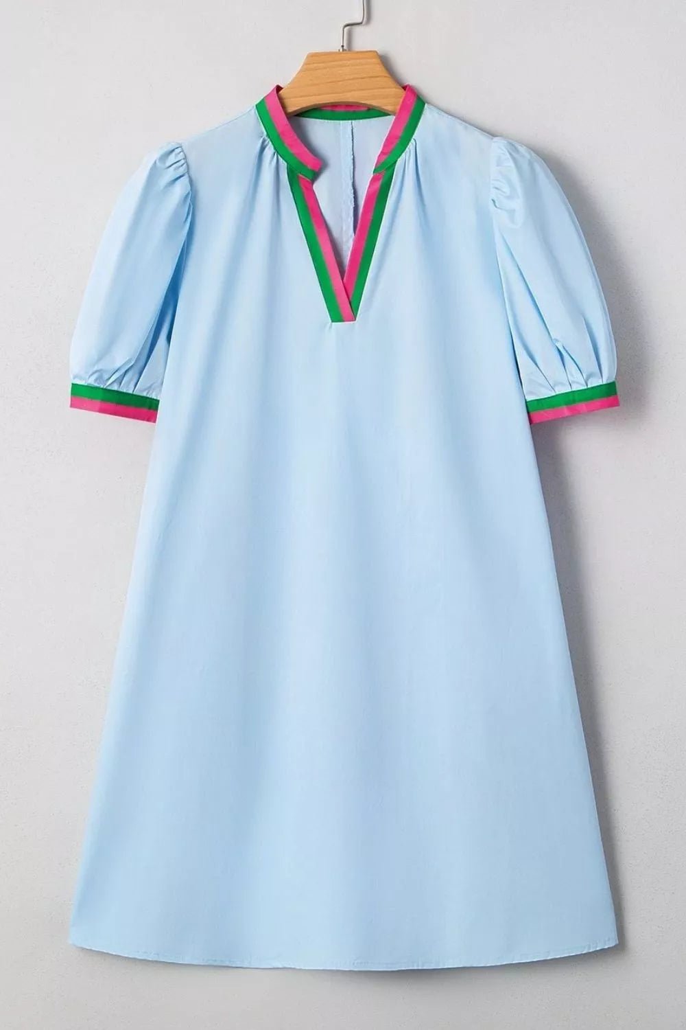 Puff Sleeve Mini Dress with Contrast Trim - Lara Moda