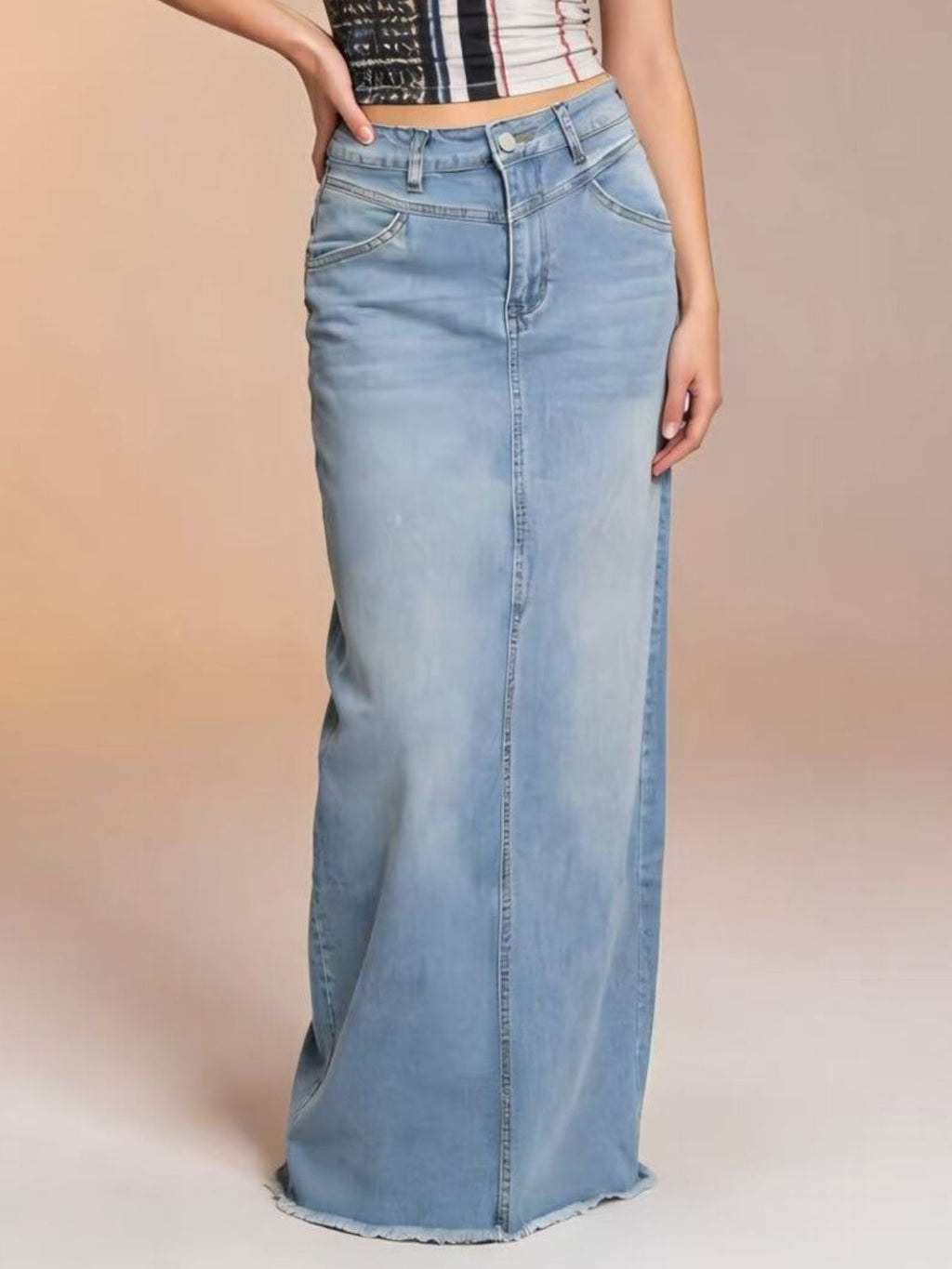 Raw Hem Maxi Denim Skirt - Lara Moda