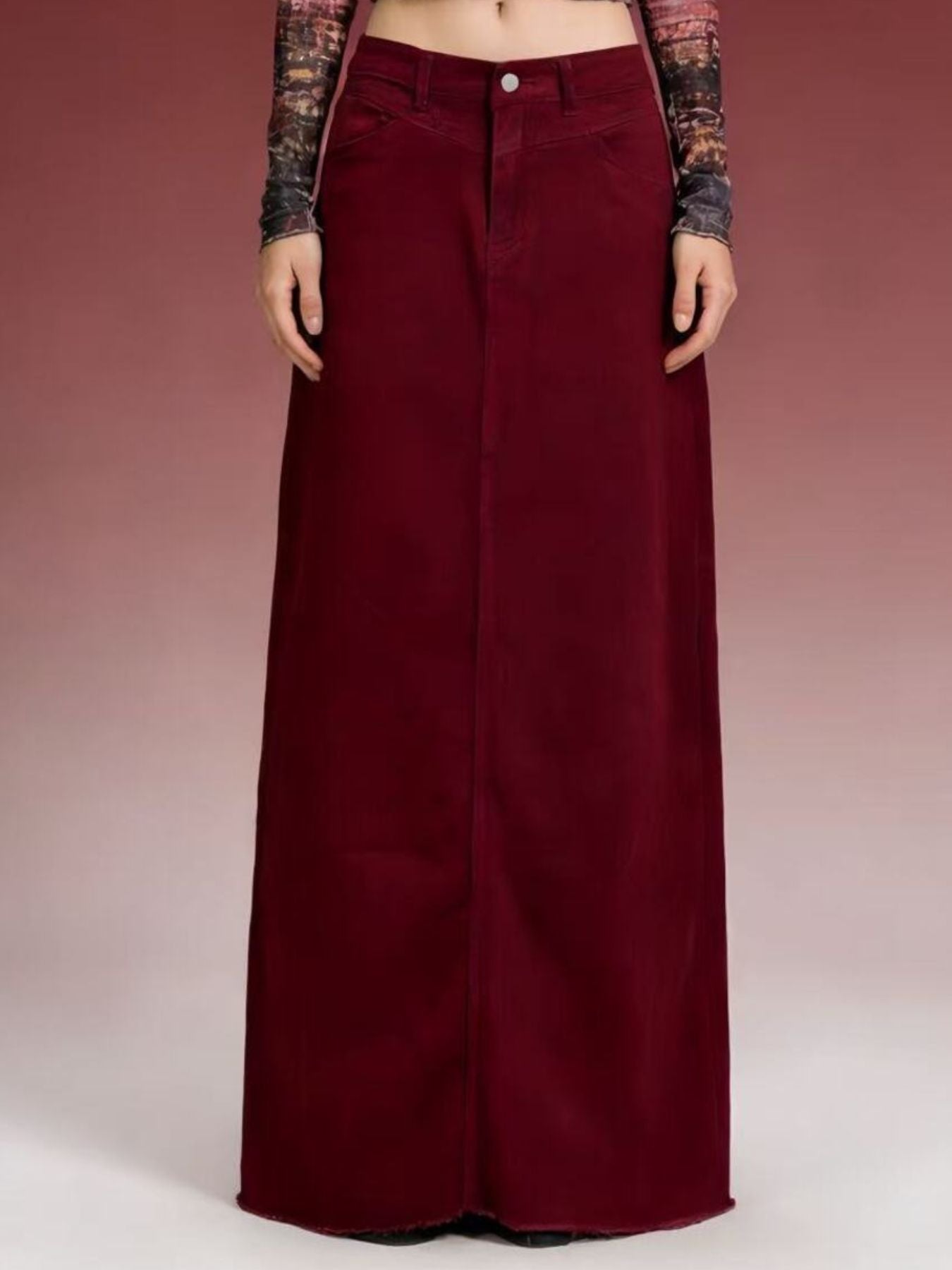 Raw Hem Maxi Denim Skirt - Lara Moda