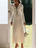 Ribbed Knit Button Detail Sweater Dress - Lara Moda