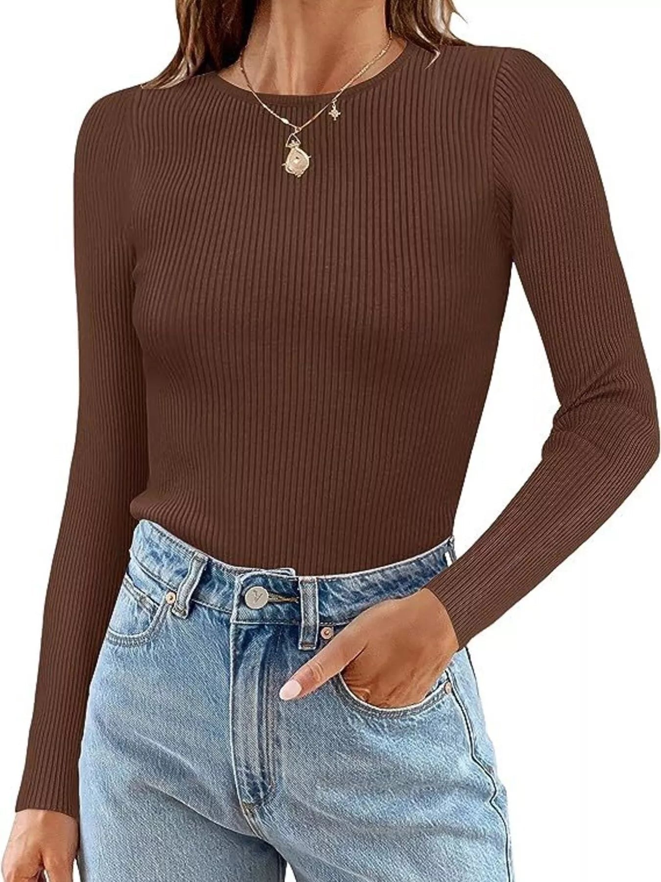 Ribbed Knit Slim Fit Long Sleeve T-Shirt - Lara Moda
