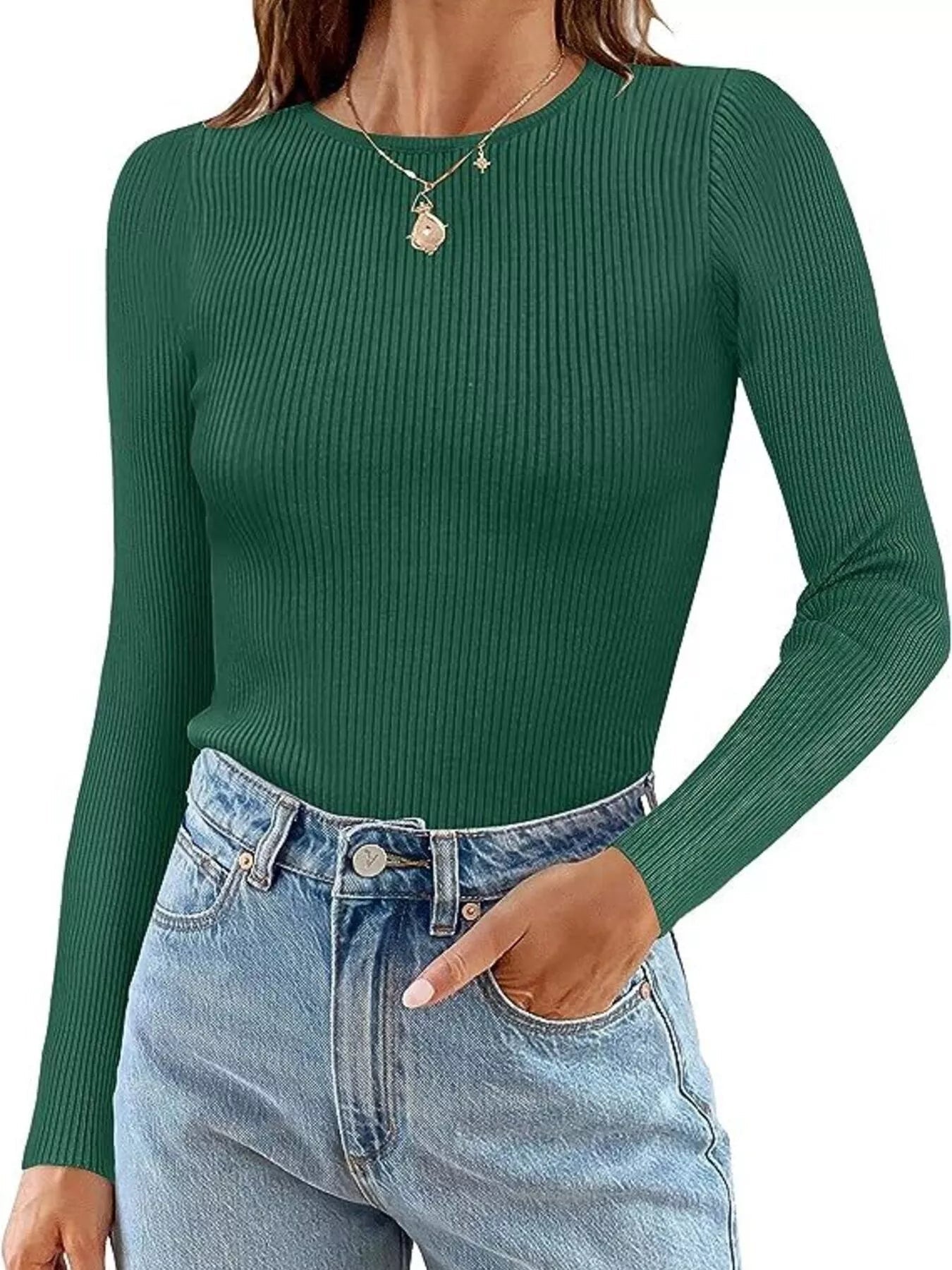 Ribbed Knit Slim Fit Long Sleeve T-Shirt - Lara Moda