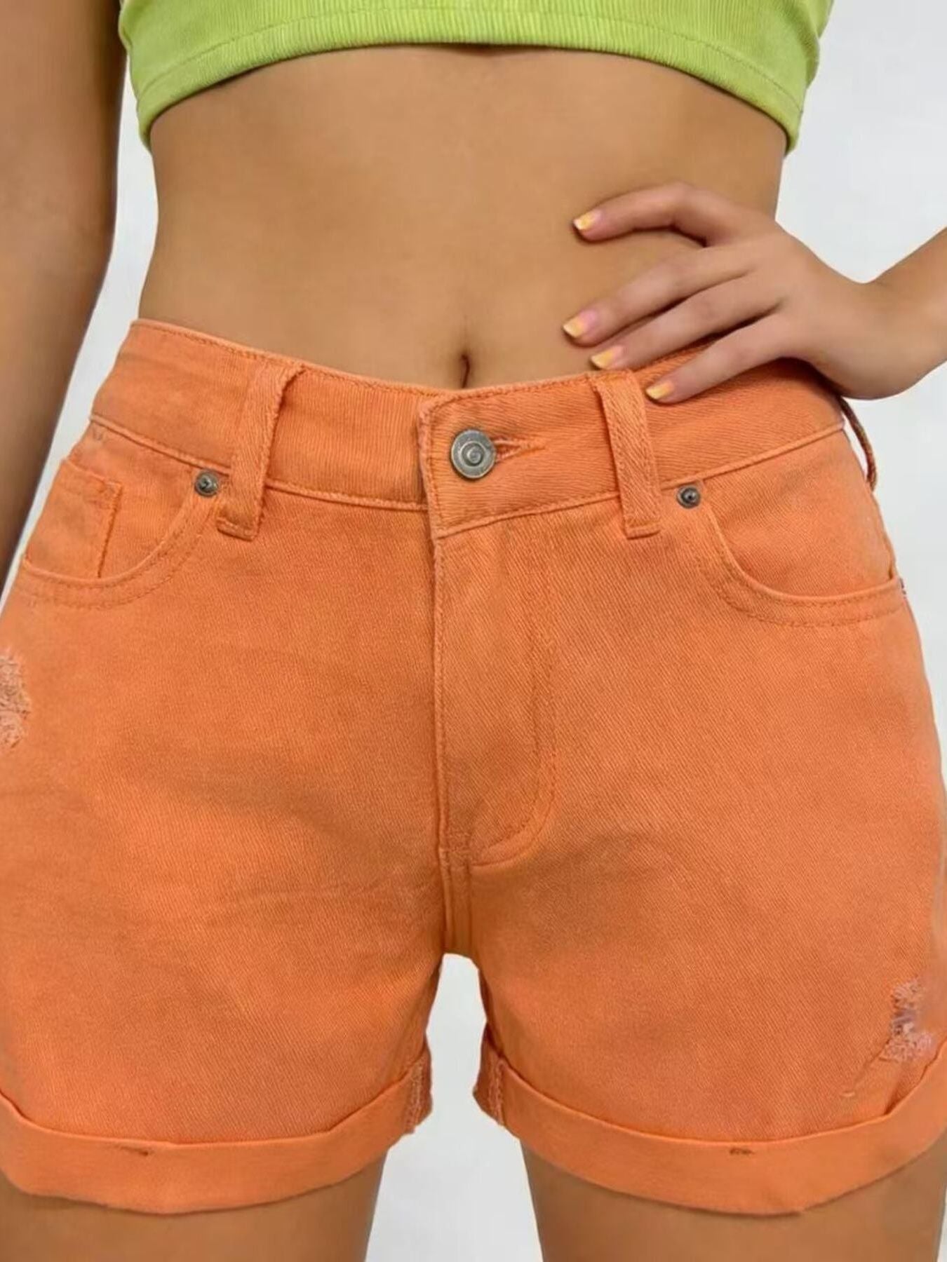 Ripped High-Waisted Denim Shorts - Lara Moda