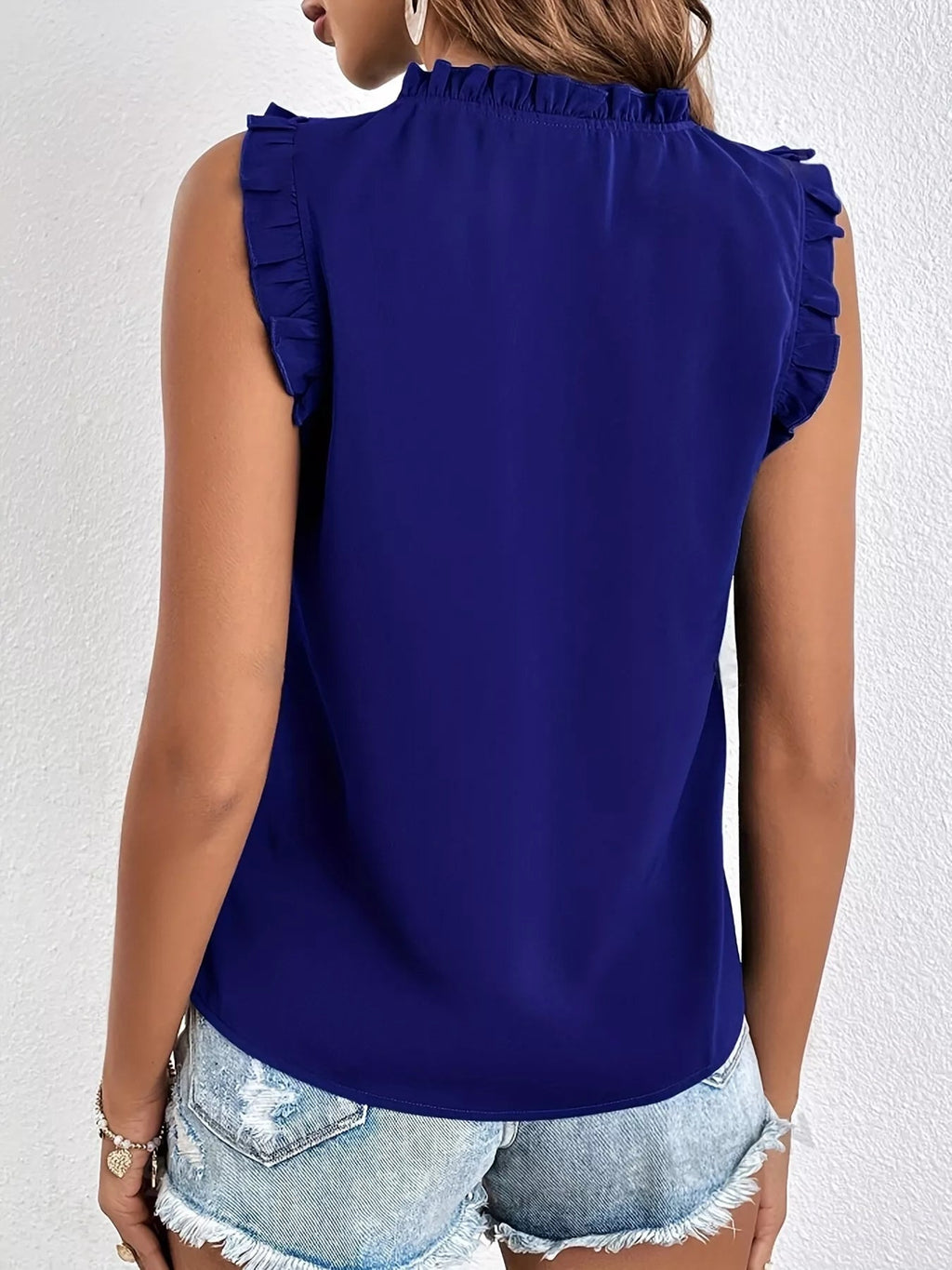 Ruffle Trim Tie Front Tank - Lara Moda