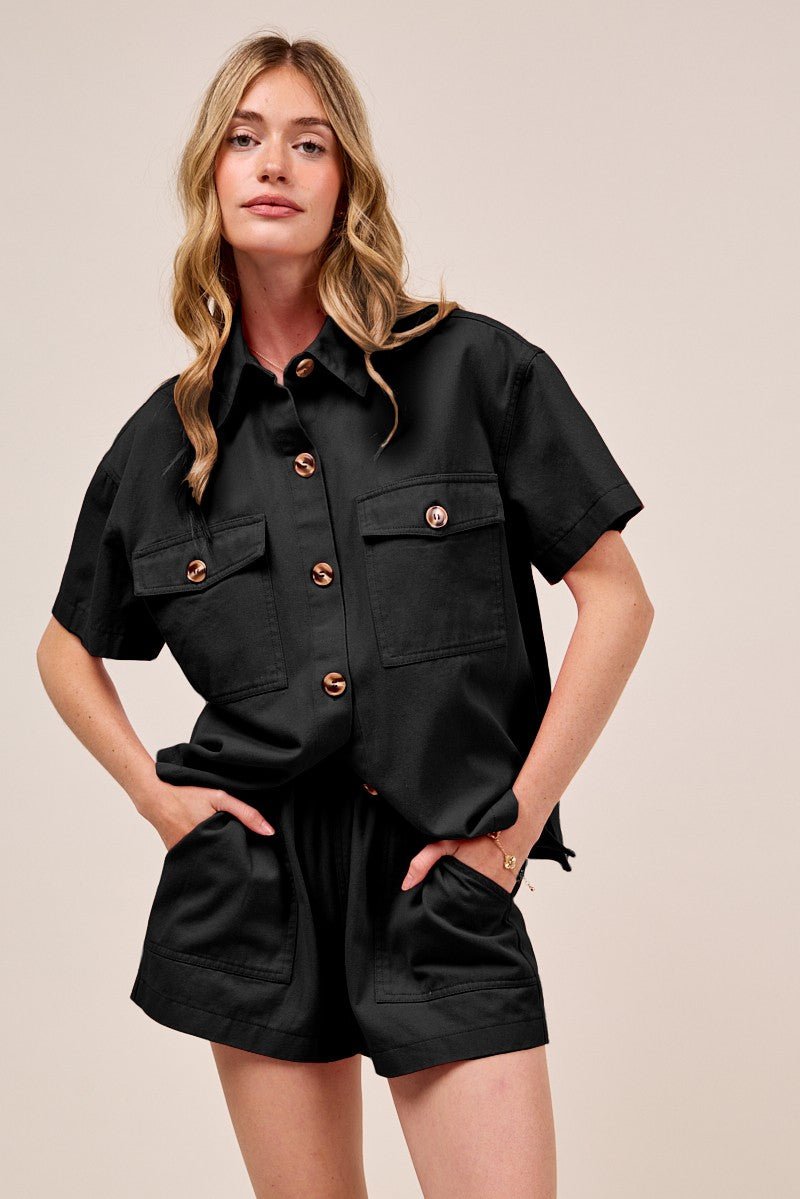 SO ME Button Down Denim Game Day Top and Shorts Set - Lara Moda