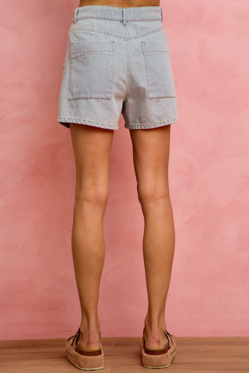SO ME Mid Rise Denim Shorts With Cotton Tape Drawstring - Lara Moda