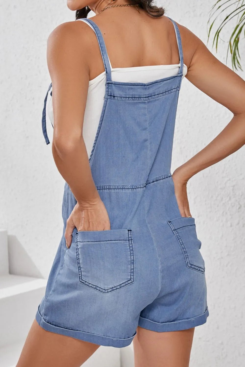 Square Neck Denim Overalls with Pockets - Lara Moda