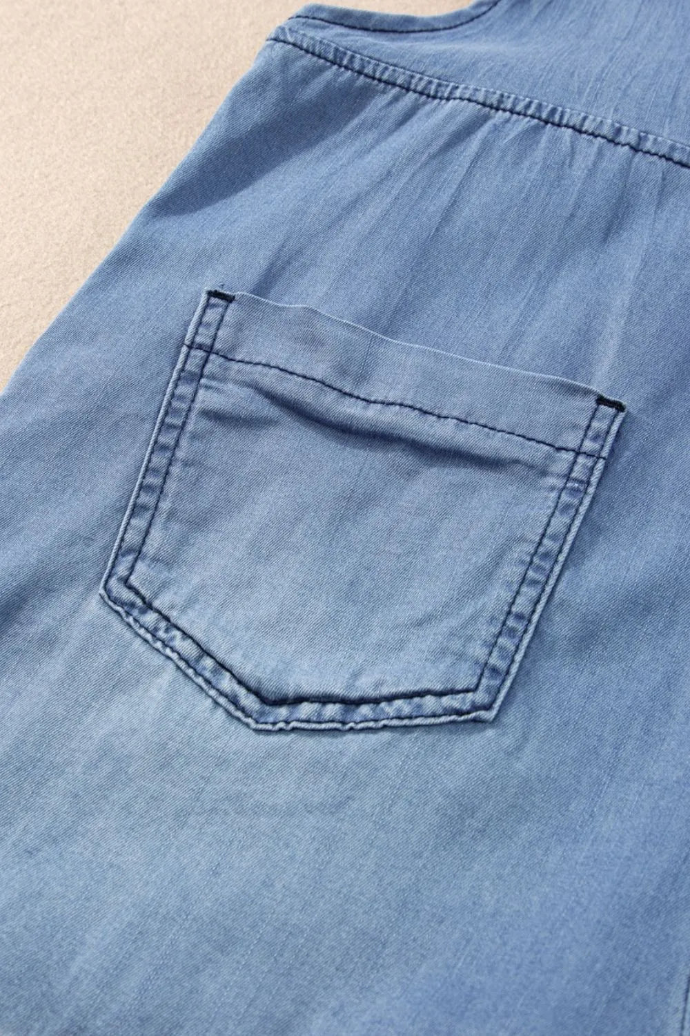 Square Neck Denim Overalls with Pockets - Lara Moda
