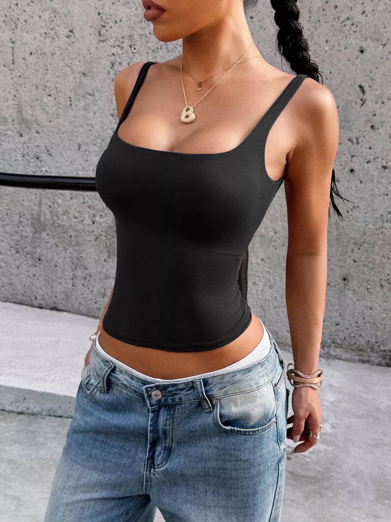 Square Neck Slim Fit Tank Top - Lara Moda