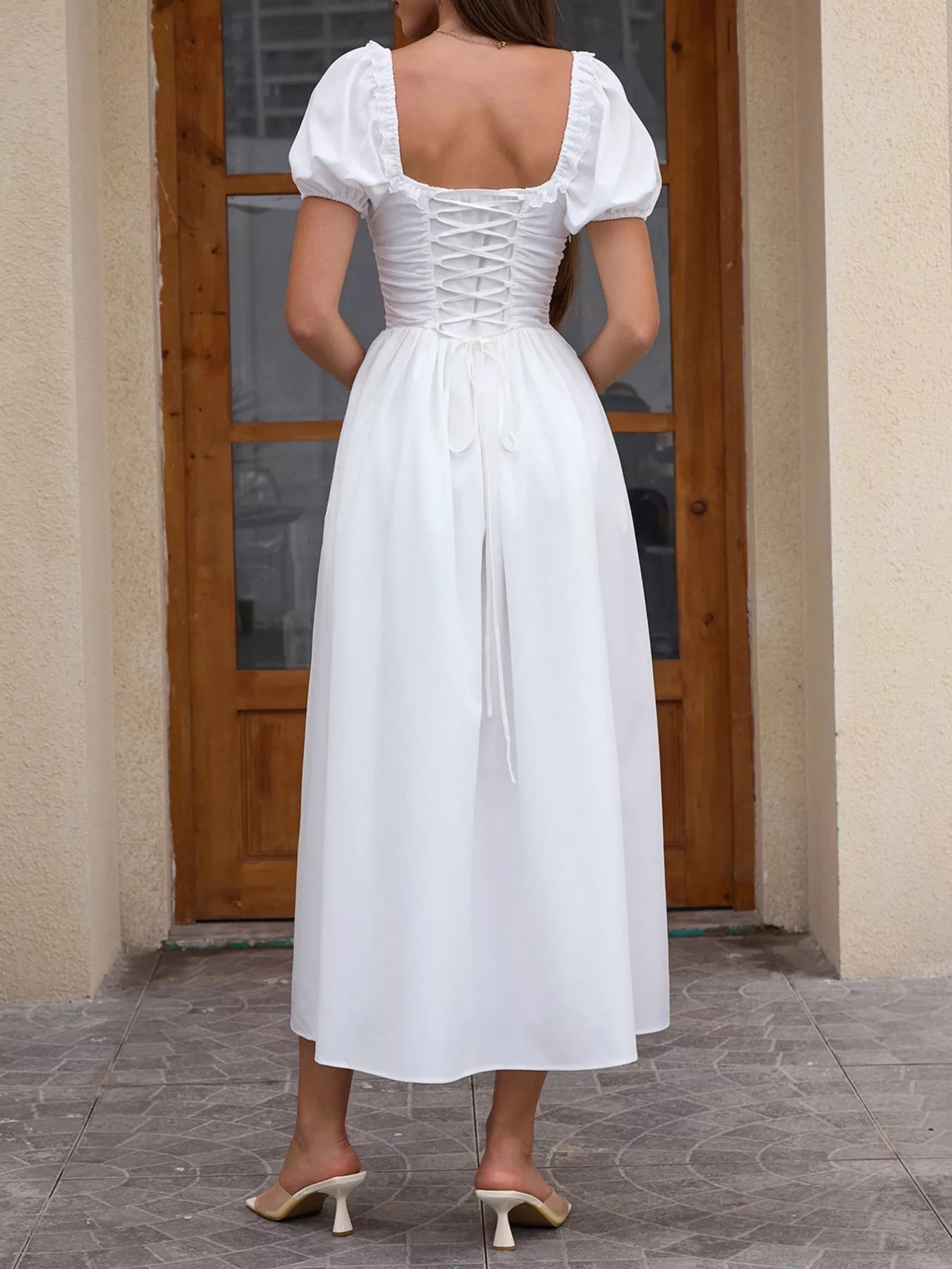 Sweetheart Neck Puff Sleeve Midi Dress - Lara Moda