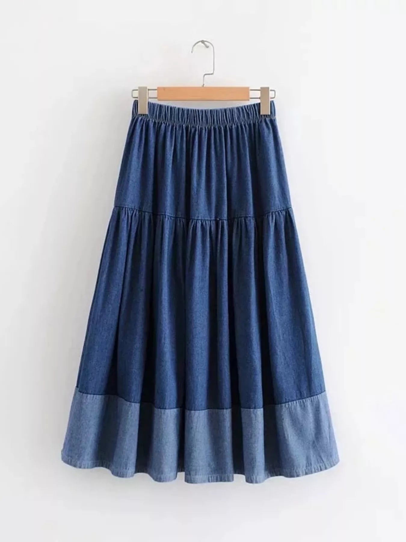 Tiered Denim Midi Skirt - Lara Moda
