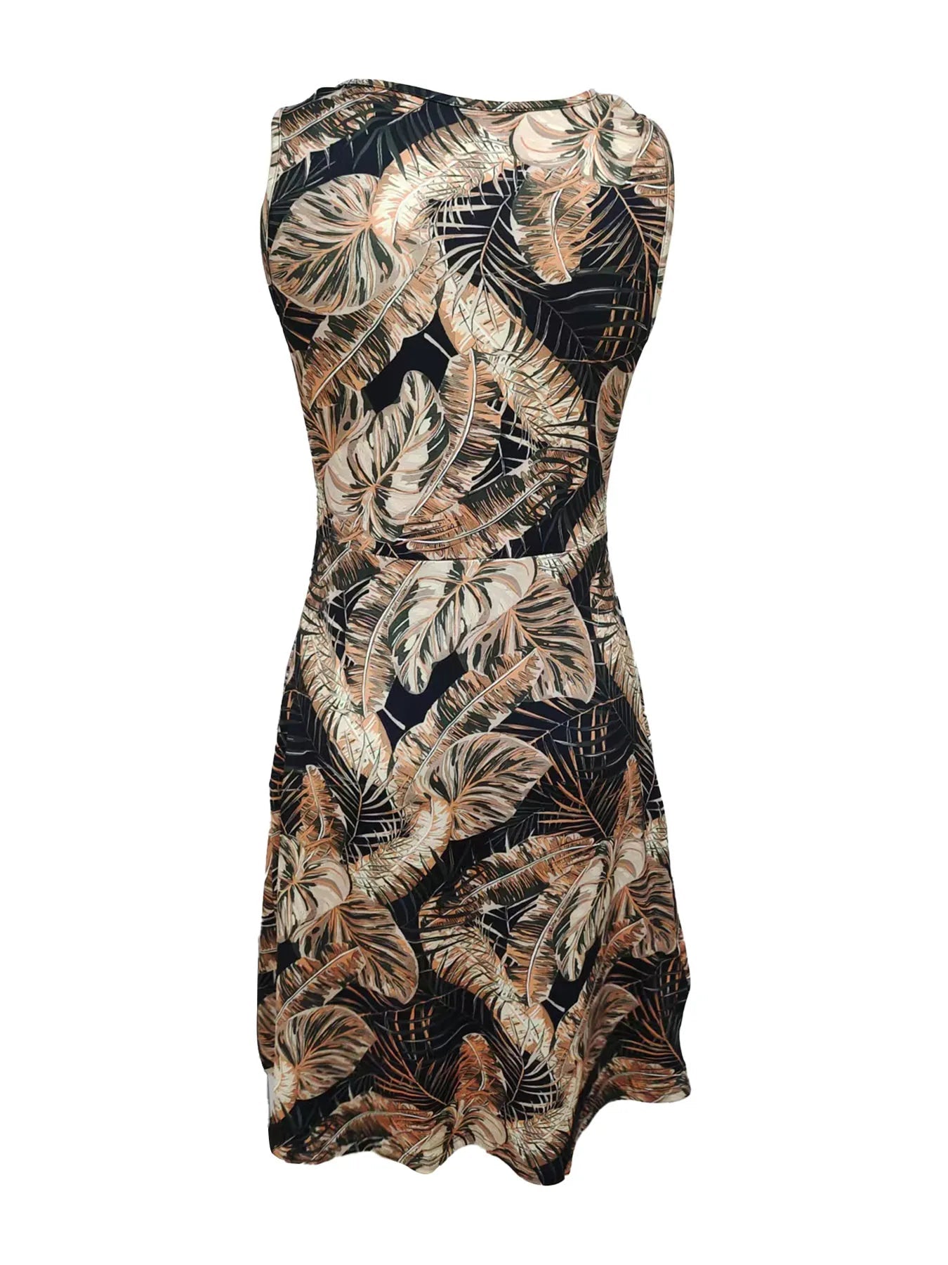Tropical Print V-Neck Sleeveless Summer Dress - Lara Moda