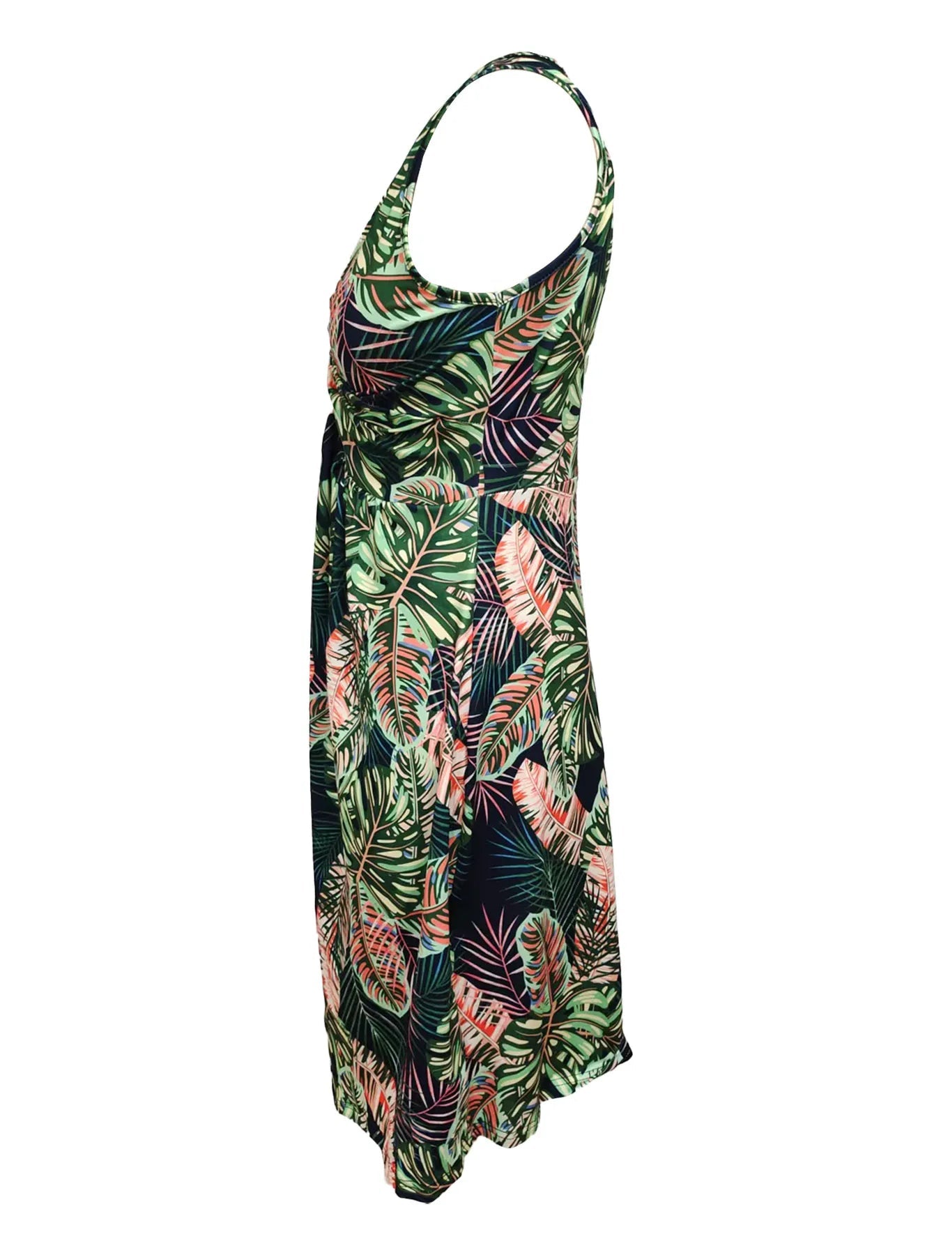 Tropical Print V-Neck Sleeveless Summer Dress - Lara Moda
