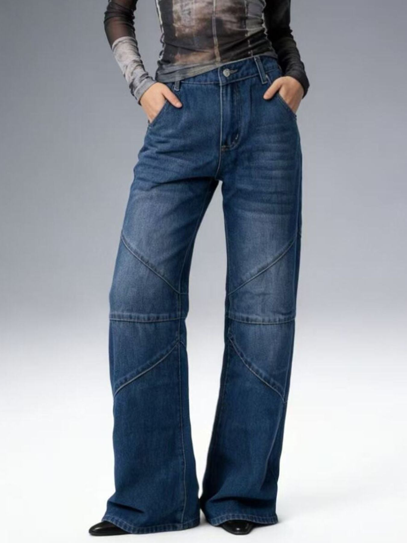 Vintage Wash Wide Leg Jeans - Lara Moda