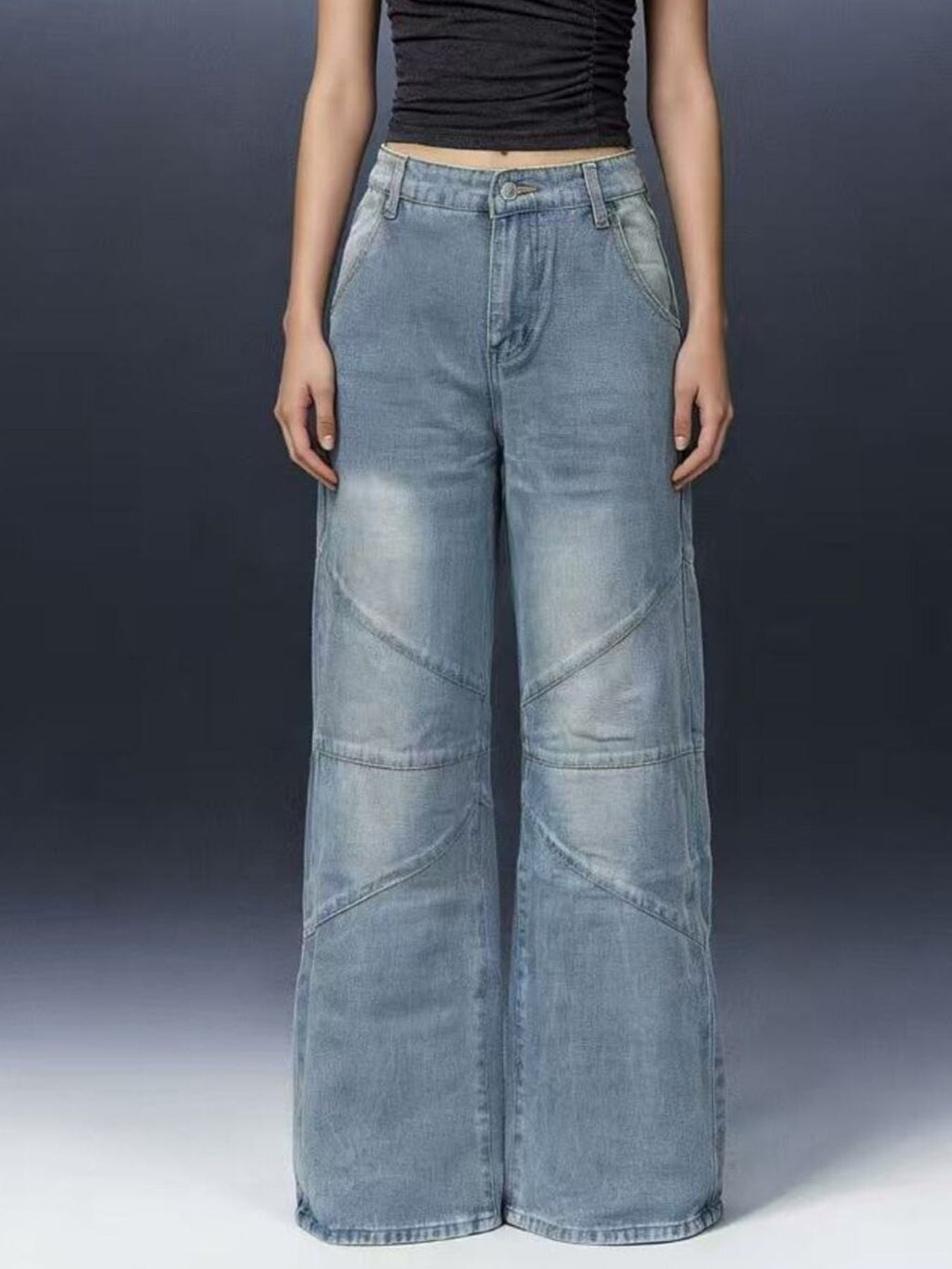 Vintage Wash Wide Leg Jeans - Lara Moda